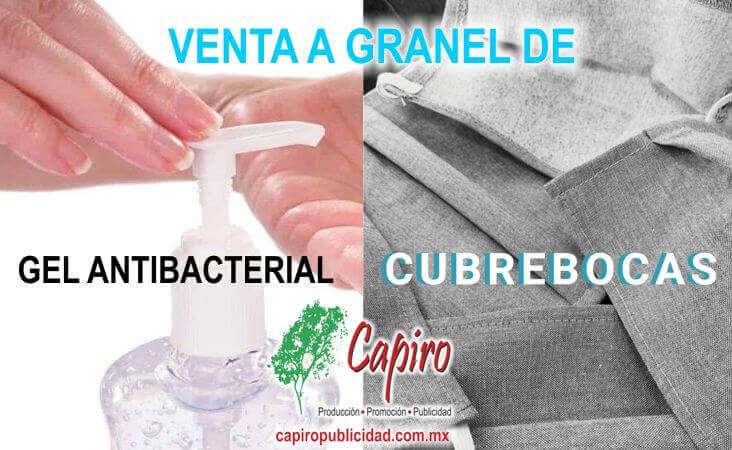 Venta a graner de gel antibacterial y cubrebocas